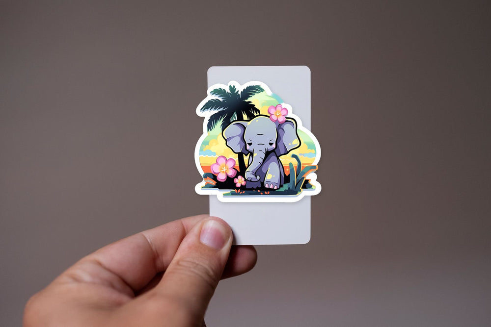 Elephant with Flower Against Sunset Sticker