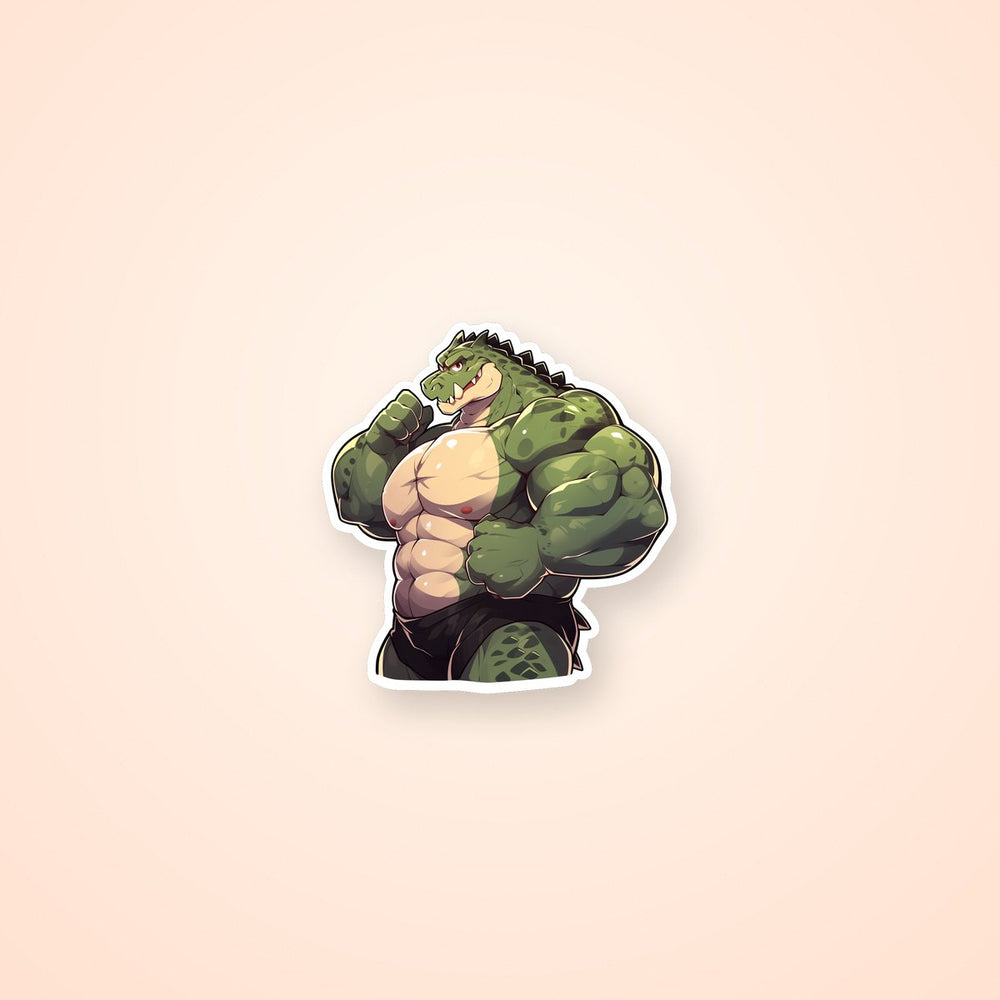 Crocodile Bodybuilder Cartoon Sticker