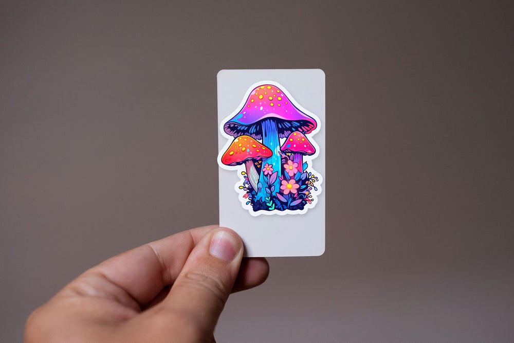 Colorful Trippy Mushrooms & Flowers Sticker