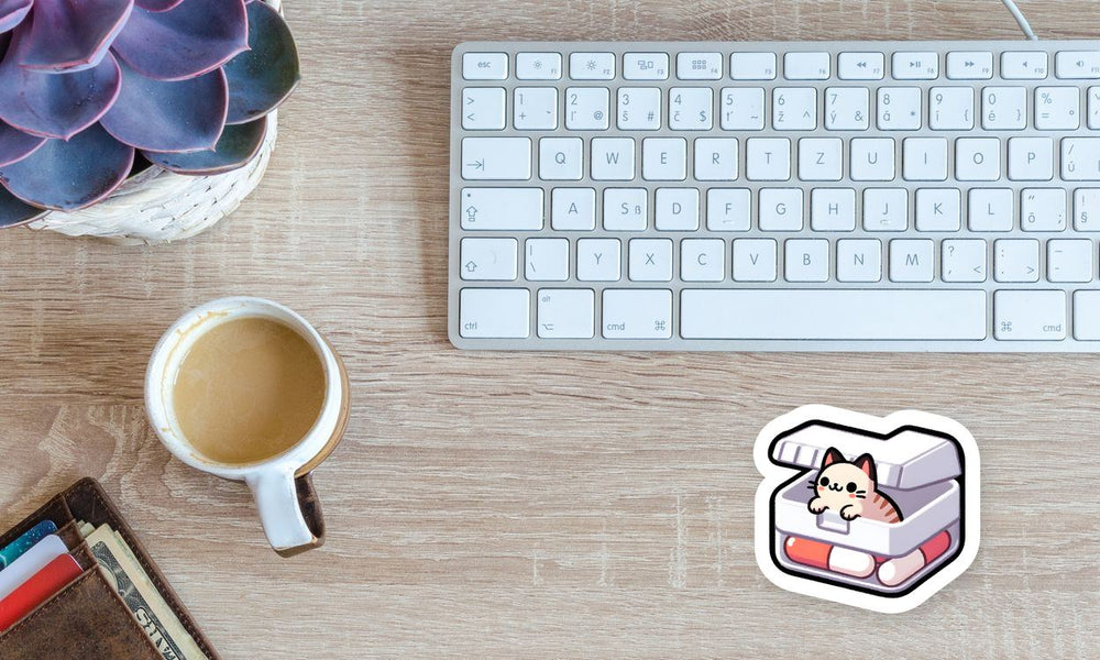 Cat in Pill Box Kawaii Sticker