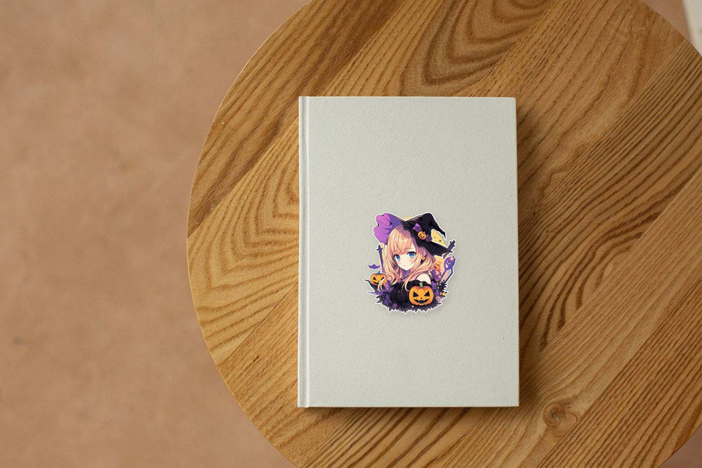 Cute Anime Girl with Pumpkins Halloween Sticker