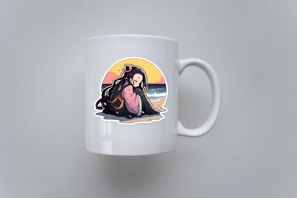 Kimetsu No Yaiba Sad Nezuko on Sandy Beach Sticker