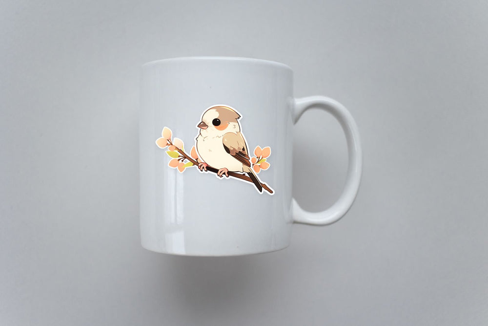 Sparrow on a Branch Cartoon Sticker