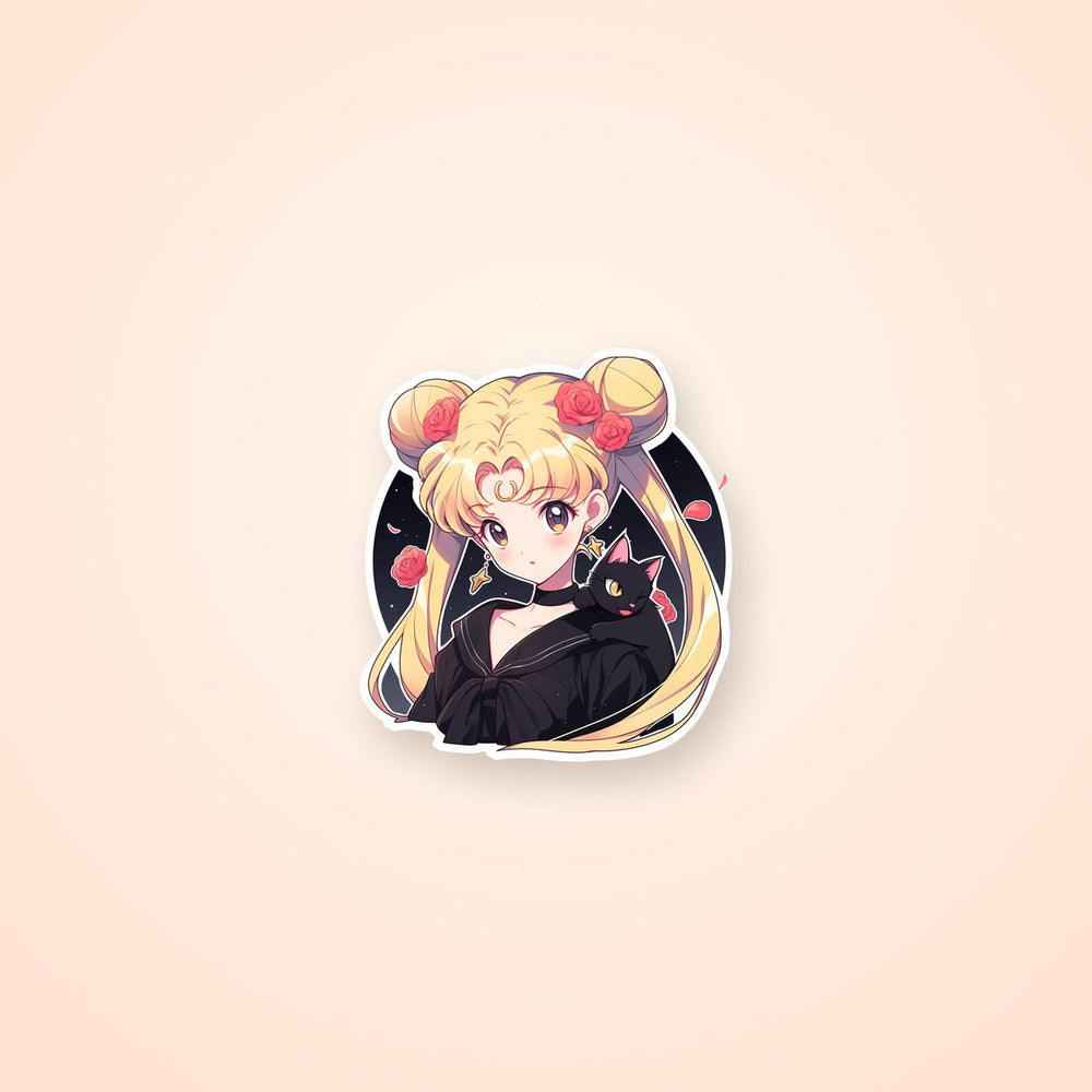 Sailor Moon with Luna Cat on Shoulder Sticker