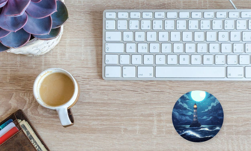 Lighthouse in Night Ocean Round Sticker