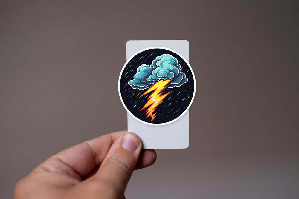 Cloud with Lightning Round Sticker