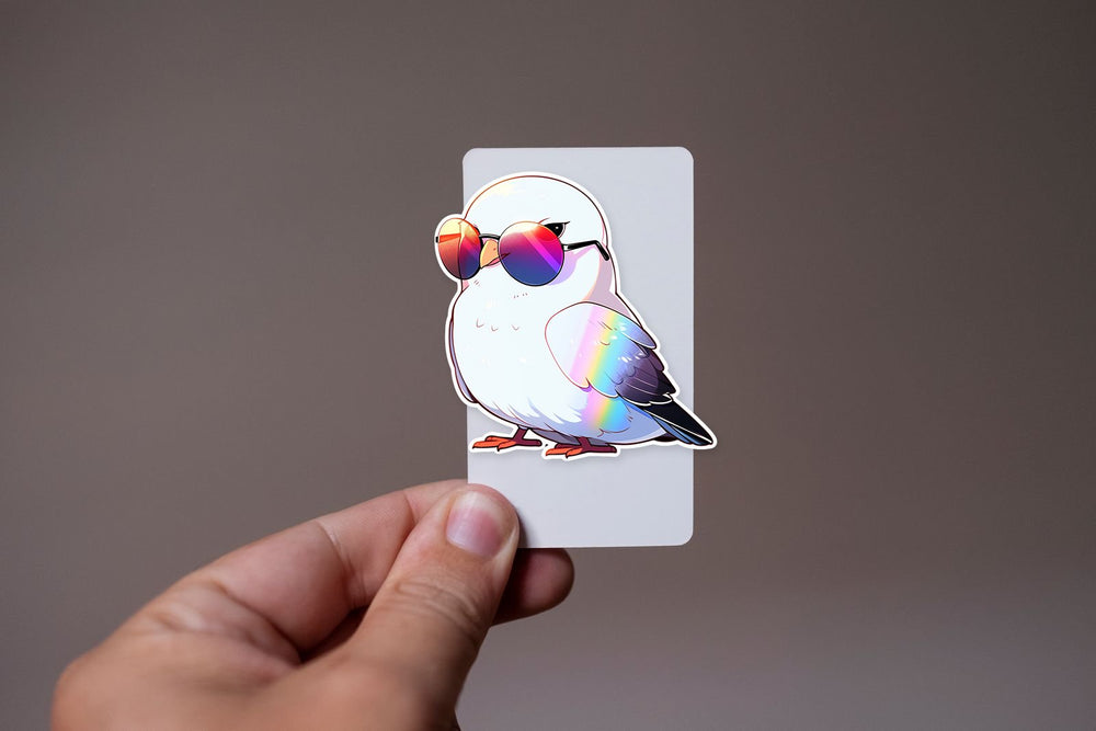 Funny White Bird with Glasses Sticker