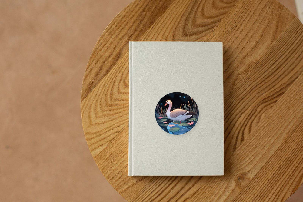 Goose on a Pond Round Sticker