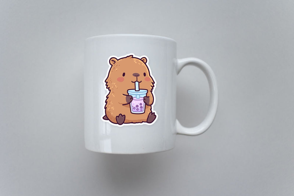 Cute Capybara Drinking Bubble Tea Sticker