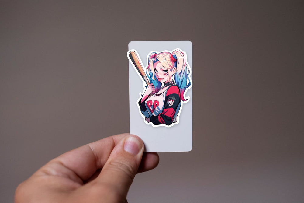 Cute Harley Quinn with Bat Comics Sticker