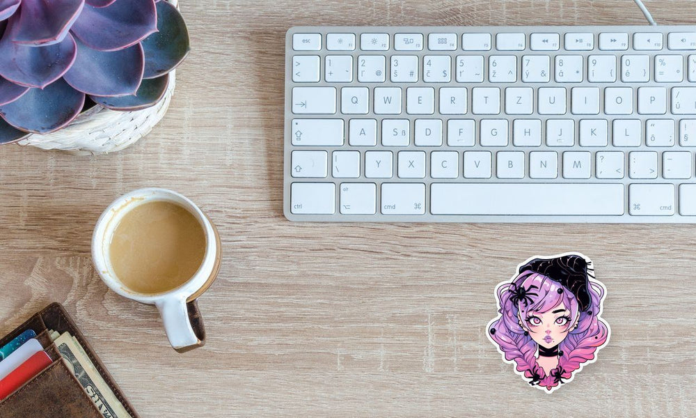 Halloween Anime Girl with Spiders Sticker
