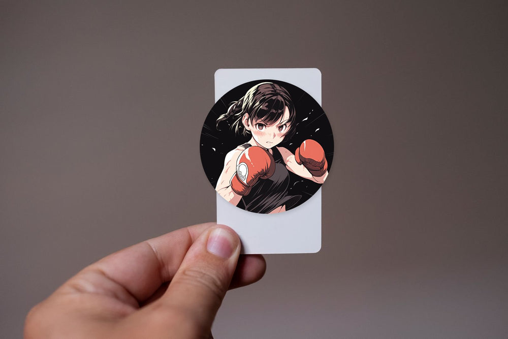 Anime Girl in Boxing Gloves Round Sticker