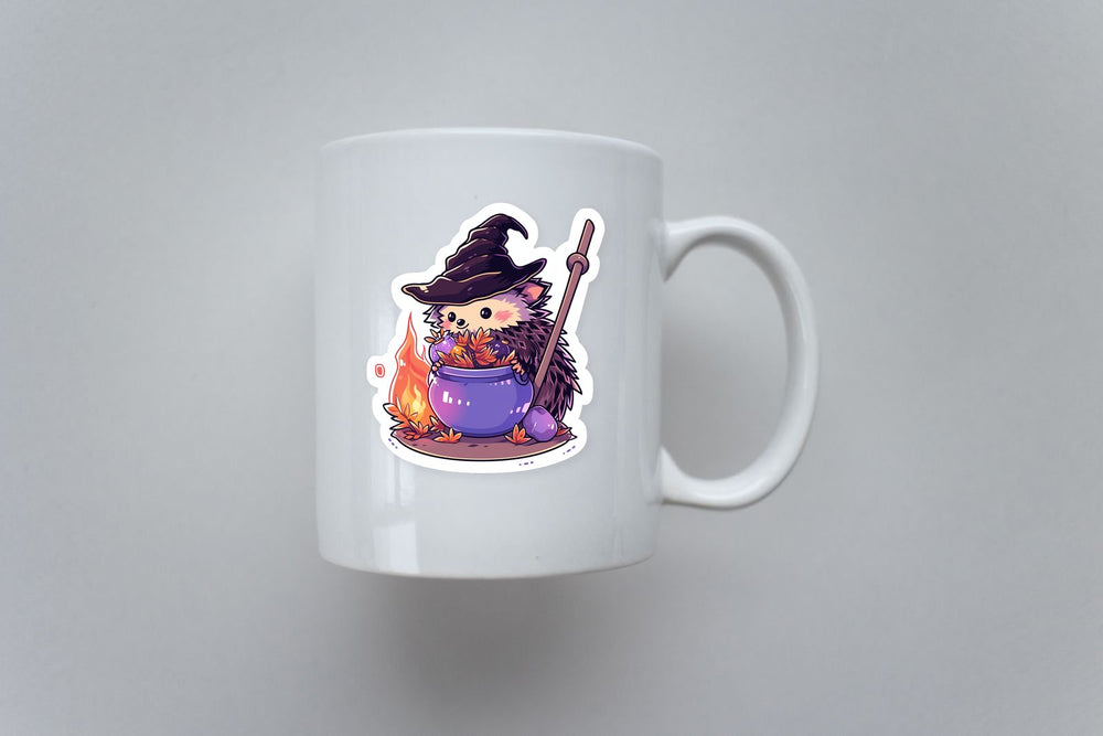 Hedgehog with Witch Cauldron Sticker