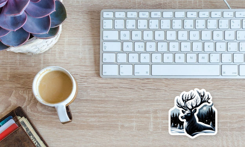 Deer in Winter Forest Art Sticker