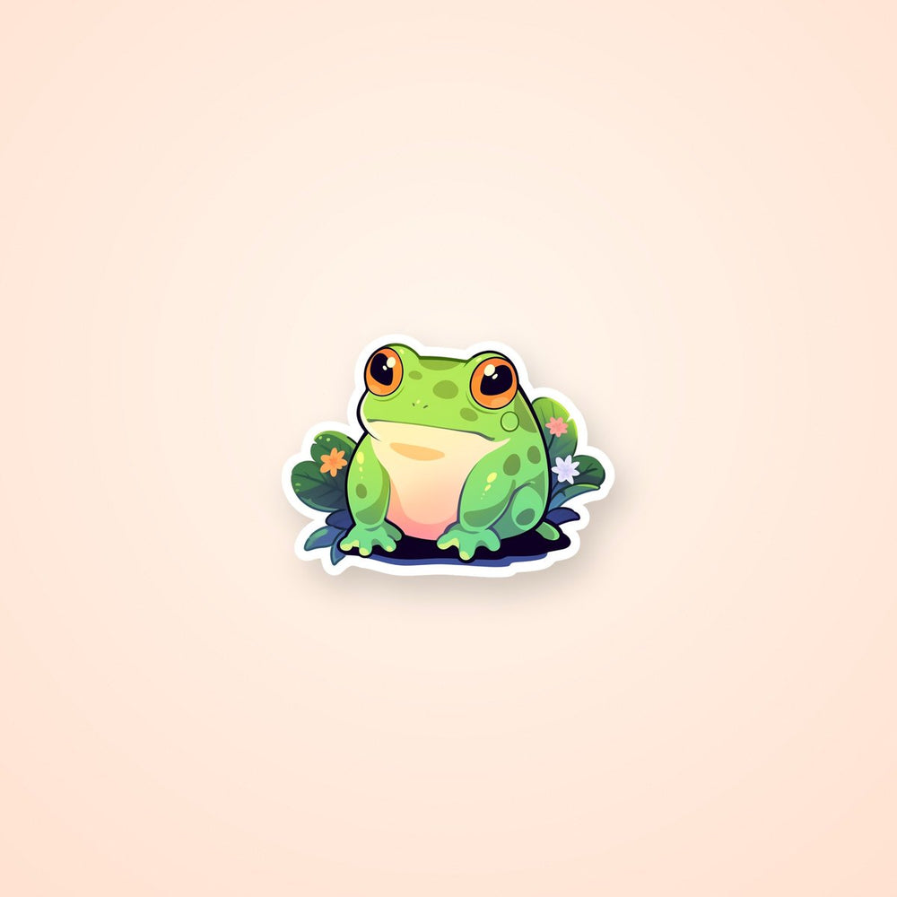 Aesthetic Green Frog on Leaves Sticker