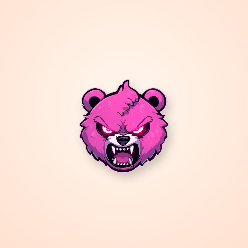 Angry Pink Bear Head Sticker