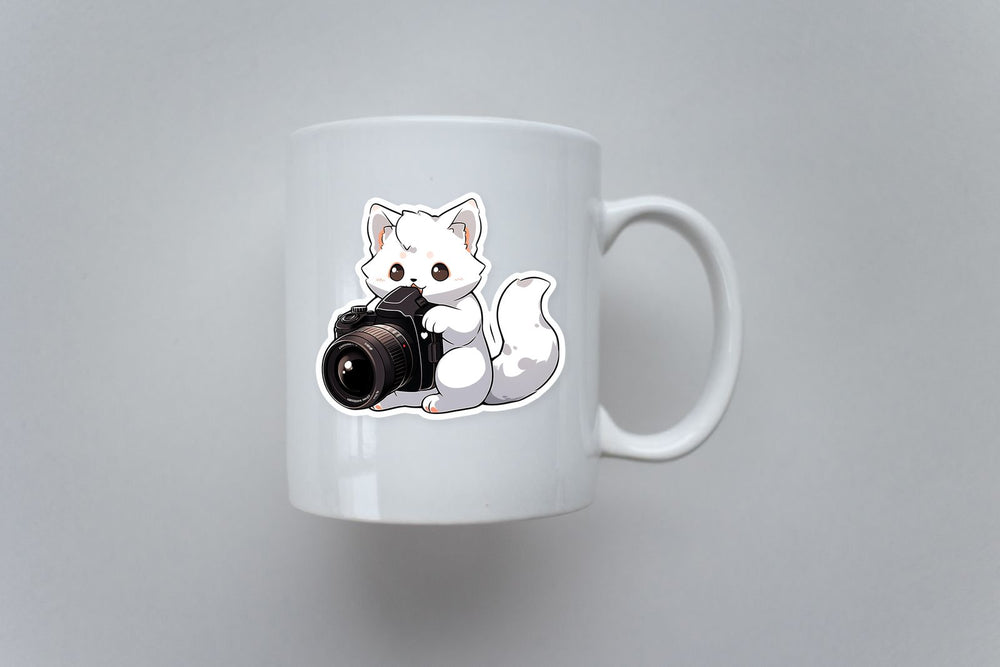 Cute White Cat Photographer Sticker