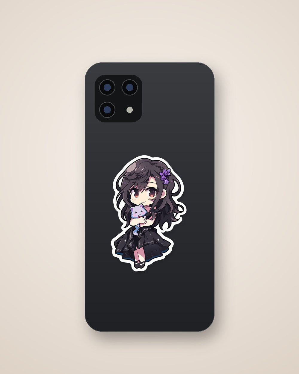 Chibi Anime Girl with Toy Cat Sticker