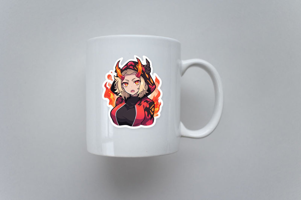 Anime Girl with Fiery Horns Sticker