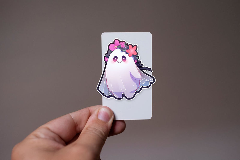 Cute Ghost with Flower Wreath Sticker