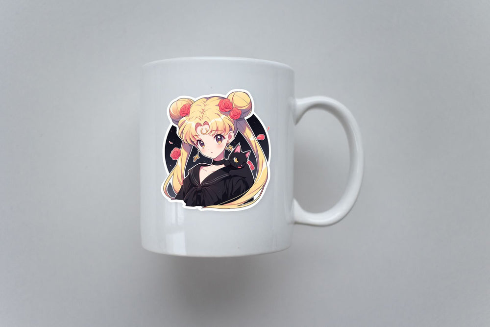Sailor Moon with Luna Cat on Shoulder Sticker