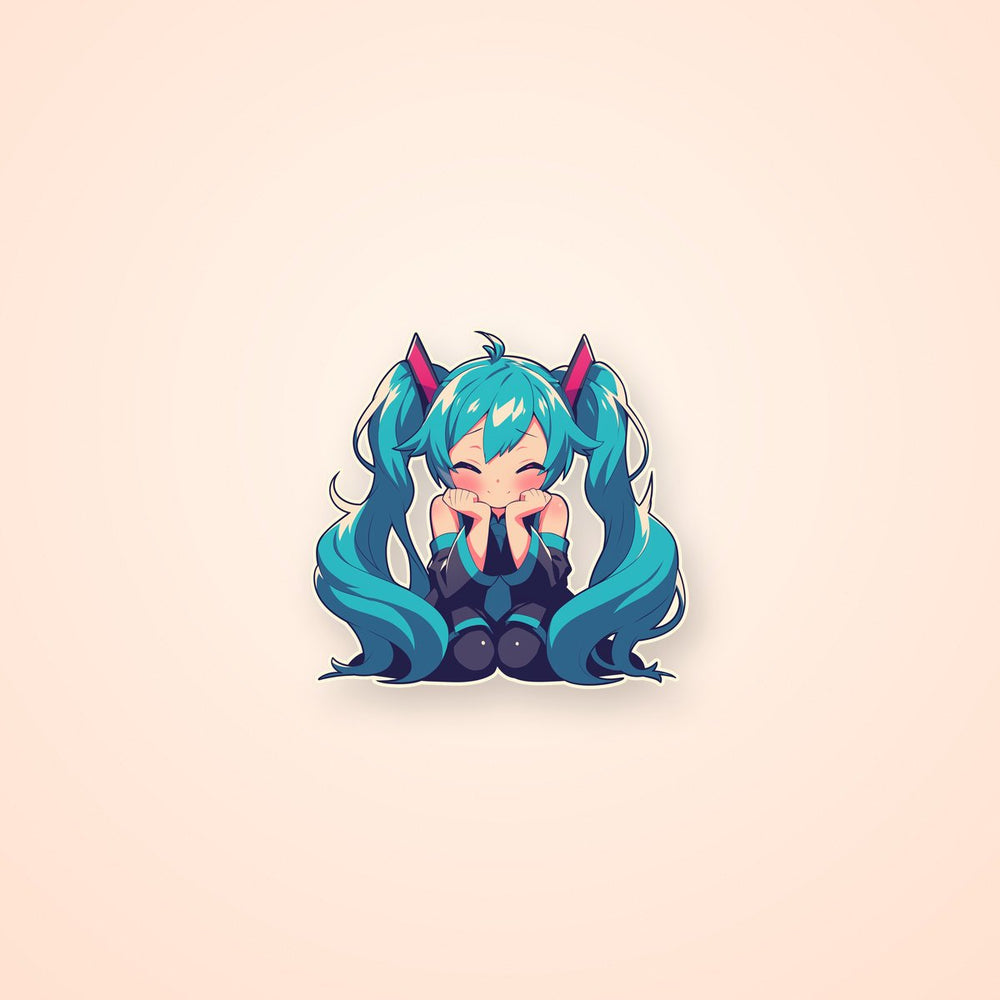 Hatsune Miku Chibi Happy Sit Clipart Sticker