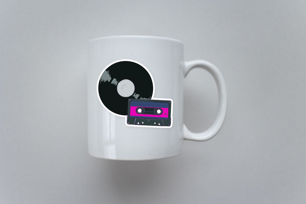 Retro Vinyl Record & Cassette Music Aesthetic Sticker