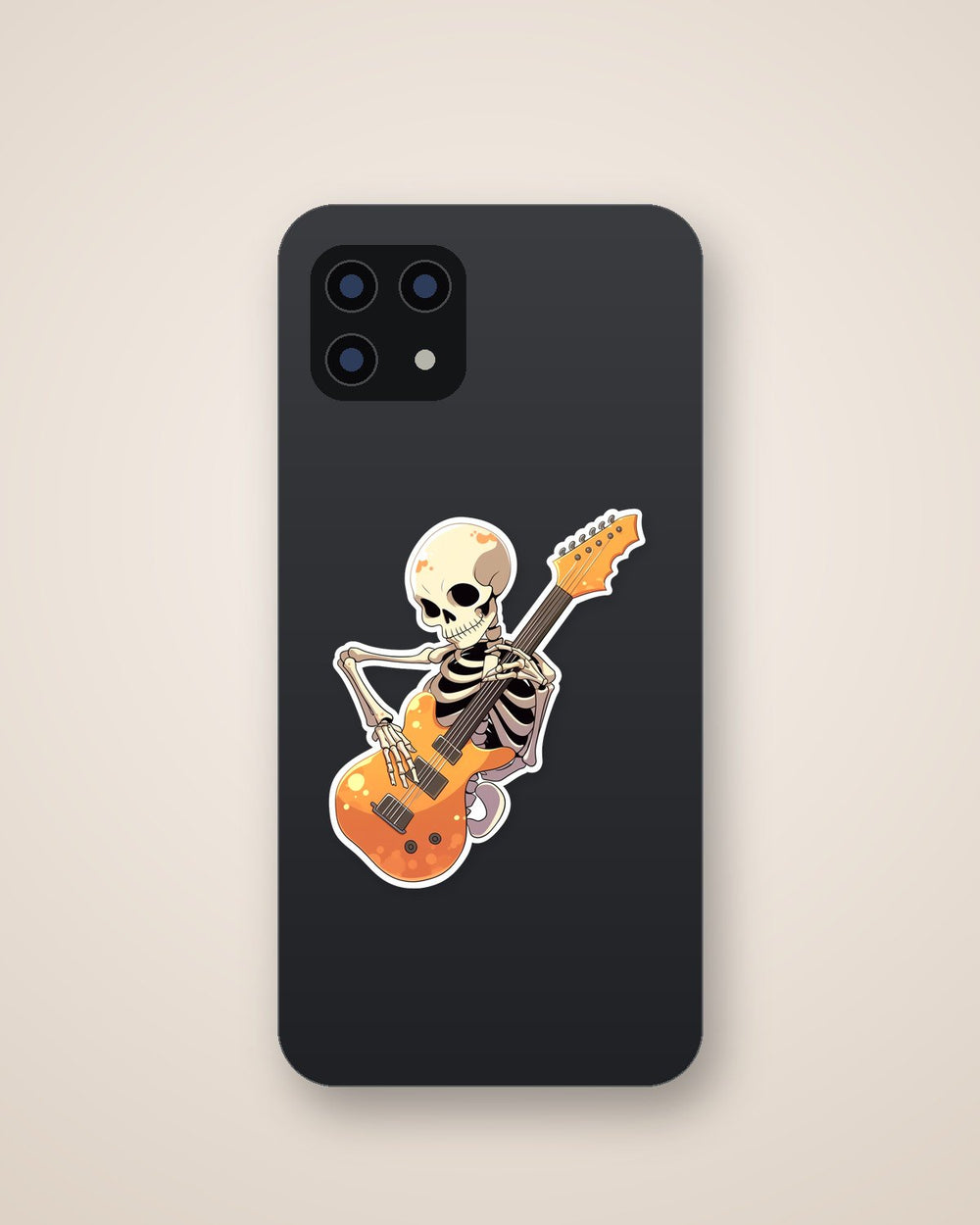 Skeleton Playing Orange Guitar Sticker