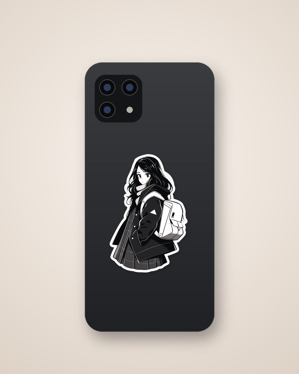 Girl with Backpack Black & White Sticker