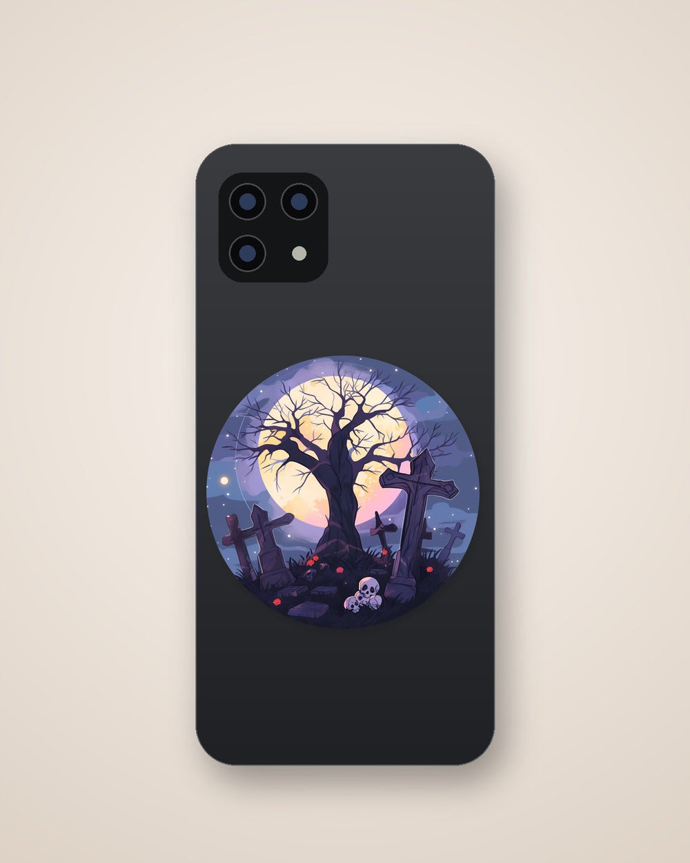 Halloween Cemetery Moon Round Sticker