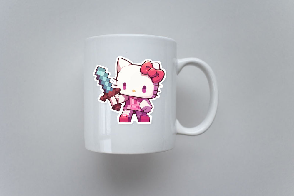 Hello Kitty Pixel Sword Minecraft Style Sticker
