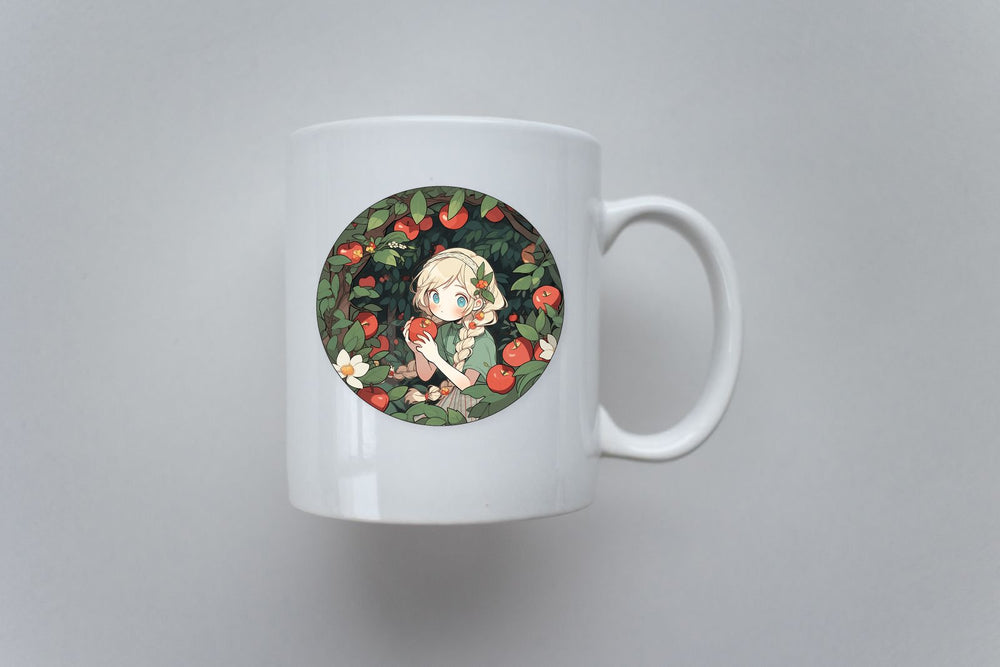 Anime Girl in Apple Orchard Round Sticker
