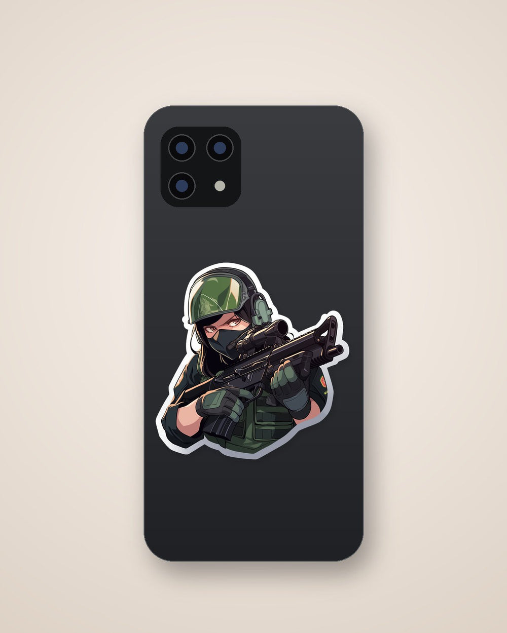 Girl in Combat Readiness with Weapon Sticker