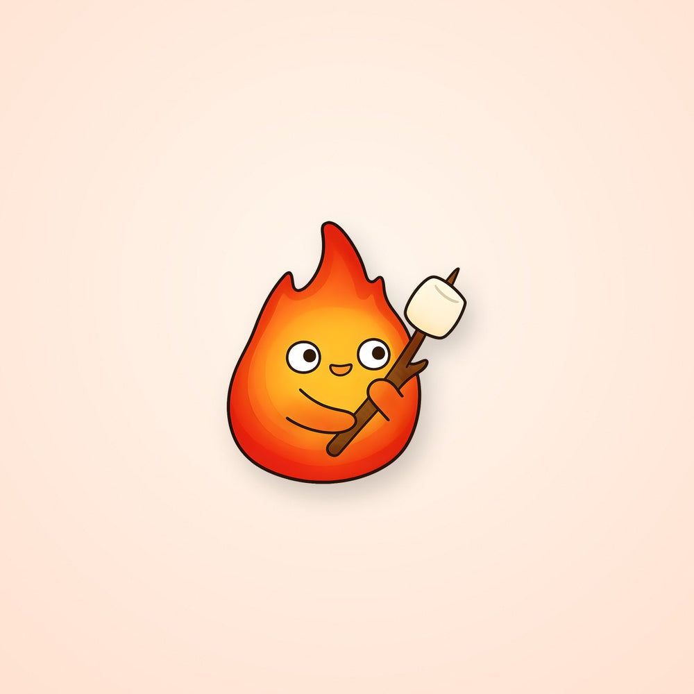 Calcifer Roasting Marshmallow Anime Sticker
