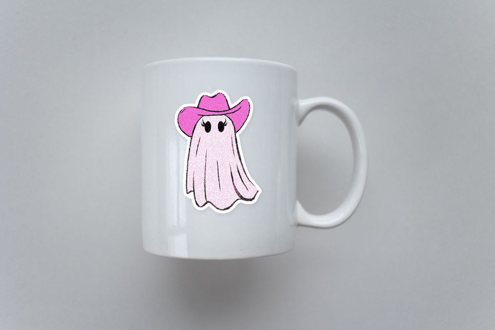 Pink Cowgirl Ghost Preppy Halloween Sticker