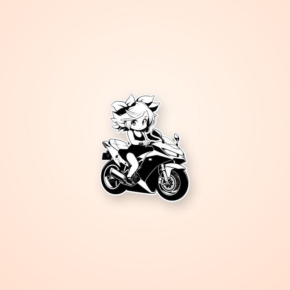 Anime Girl on a Sport Bike B&W Sticker