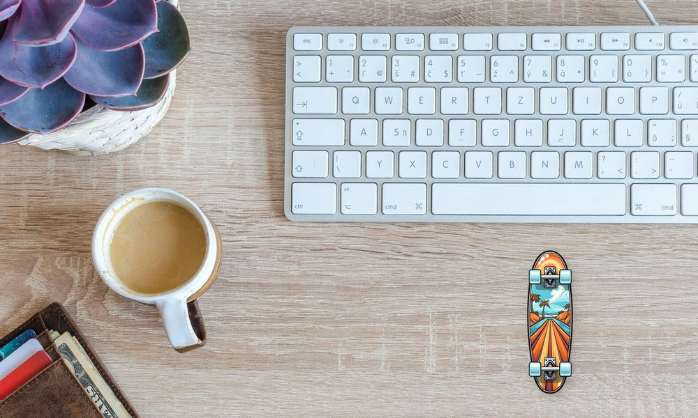 Retro Skateboard Road to Beach Print Sticker