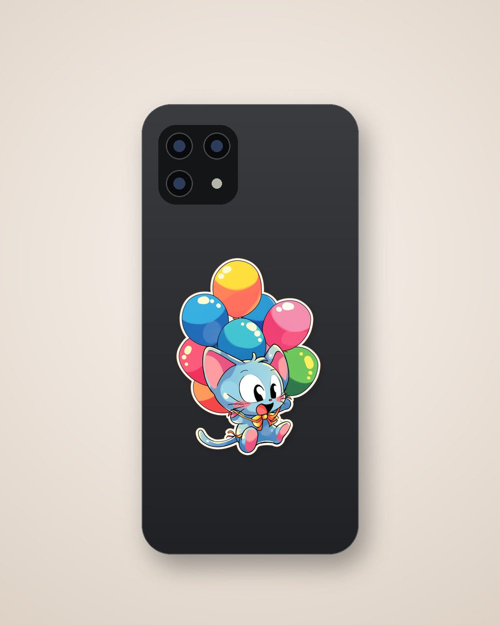 Cartoon Blue Kitty with Balloons Sticker
