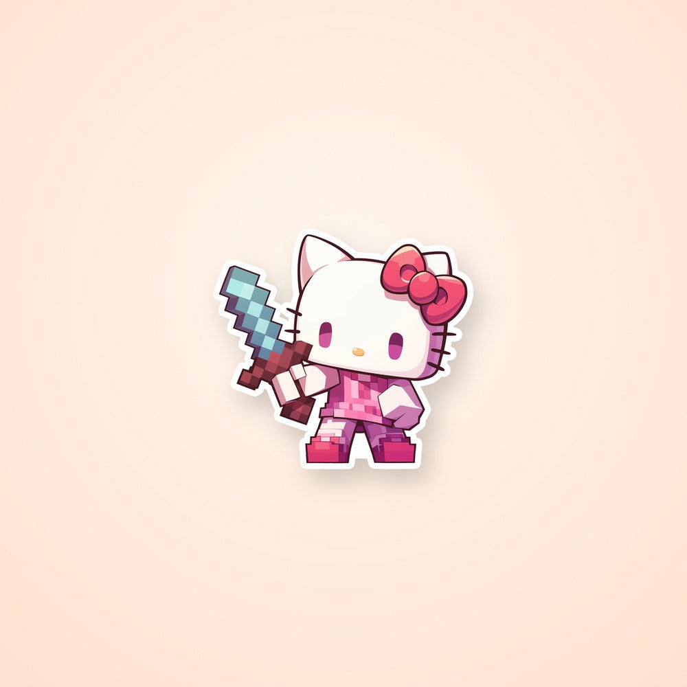 Hello Kitty Pixel Sword Minecraft Style Sticker