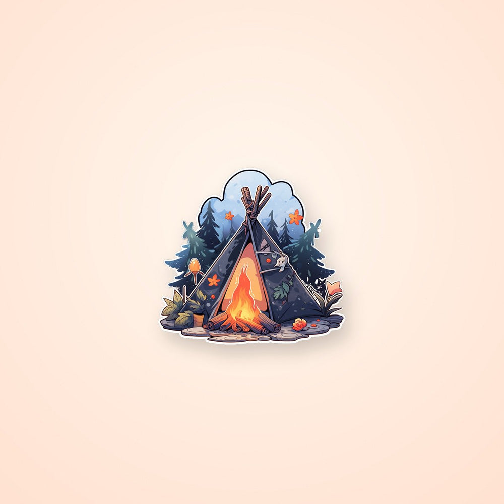 Tent and Campfire in the Woods Sticker