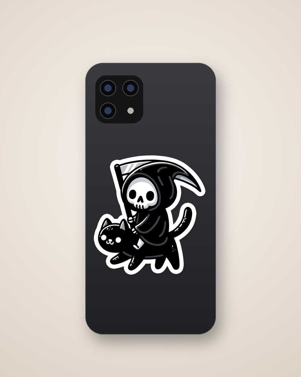 Grim Reaper Riding Cat Sticker