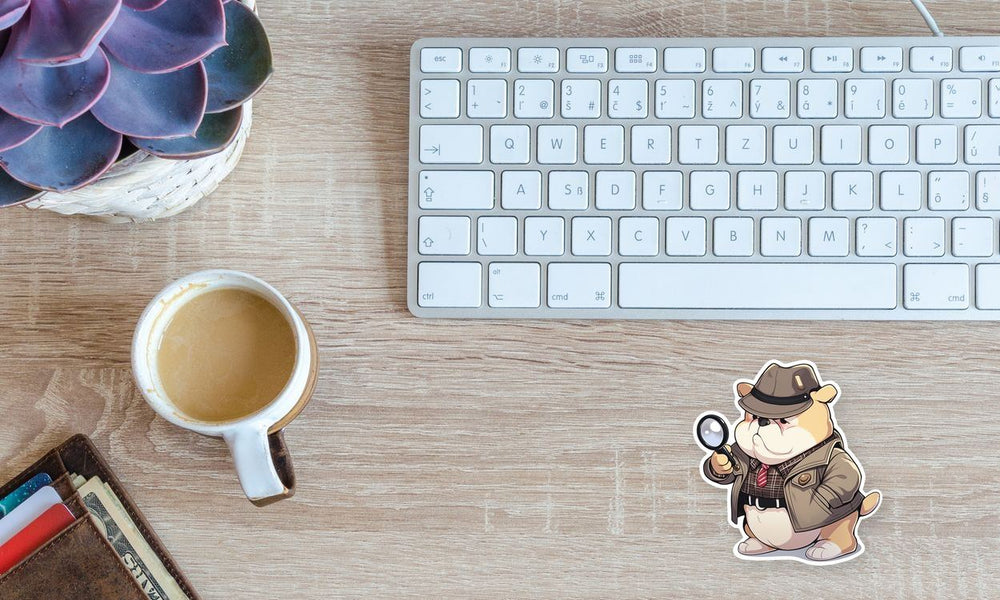 Serious Detective Dog with Magnifying Glass Sticker