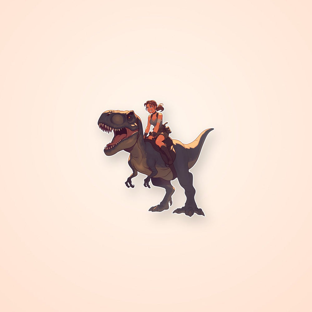 Lara Croft Riding Dinosaur Sticker