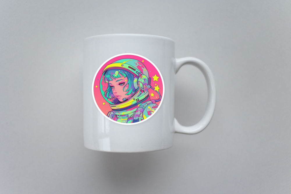 Retro Astronaut Girl Psychedelic Space Sticker