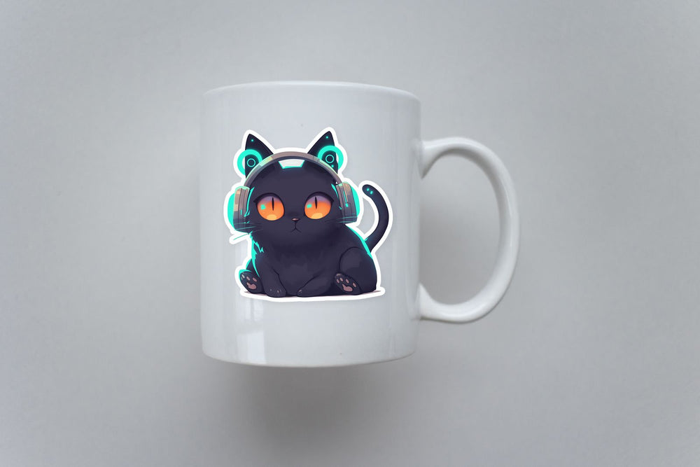 Cyberpunk Black Cat Headphones Sticker