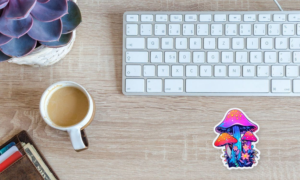 Colorful Trippy Mushrooms & Flowers Sticker