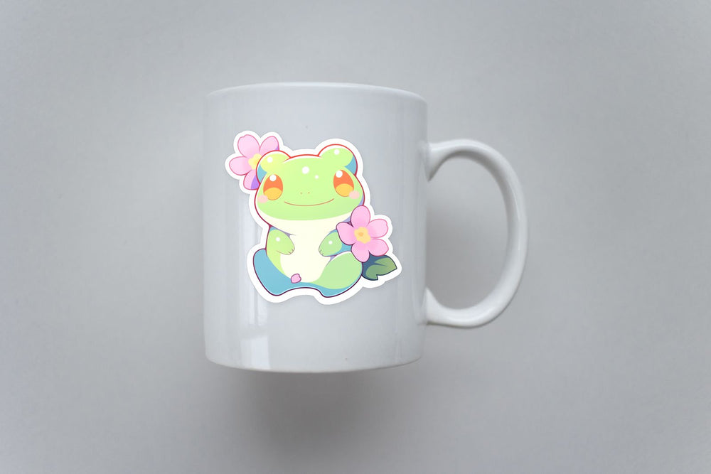 Aesthetic Cute Frog and Flowers Sticker