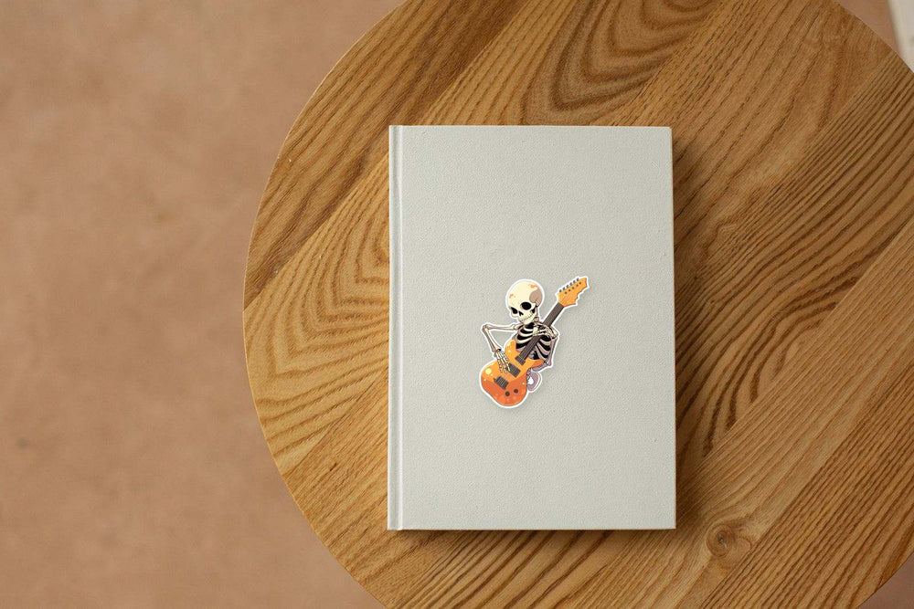 Skeleton Playing Orange Guitar Sticker