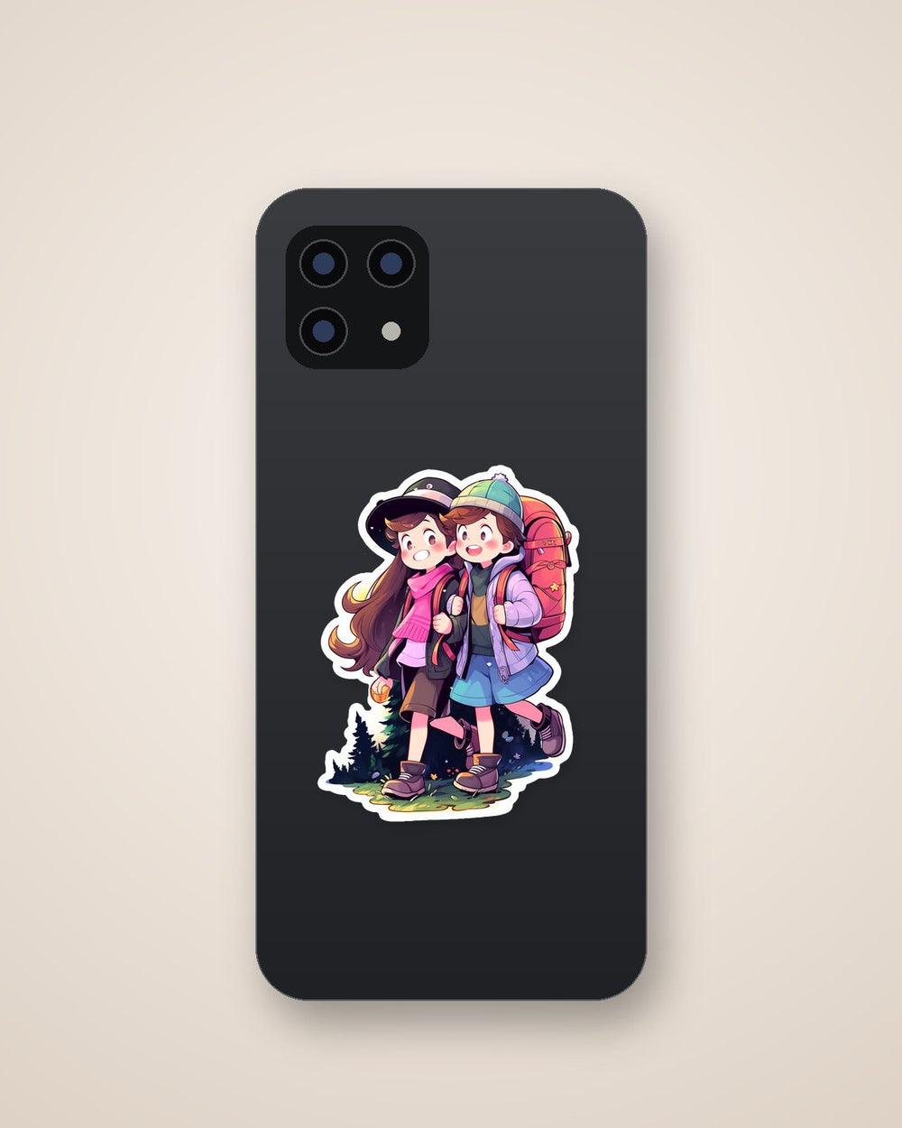 Girl and Boy on a Journey Cartoon Sticker