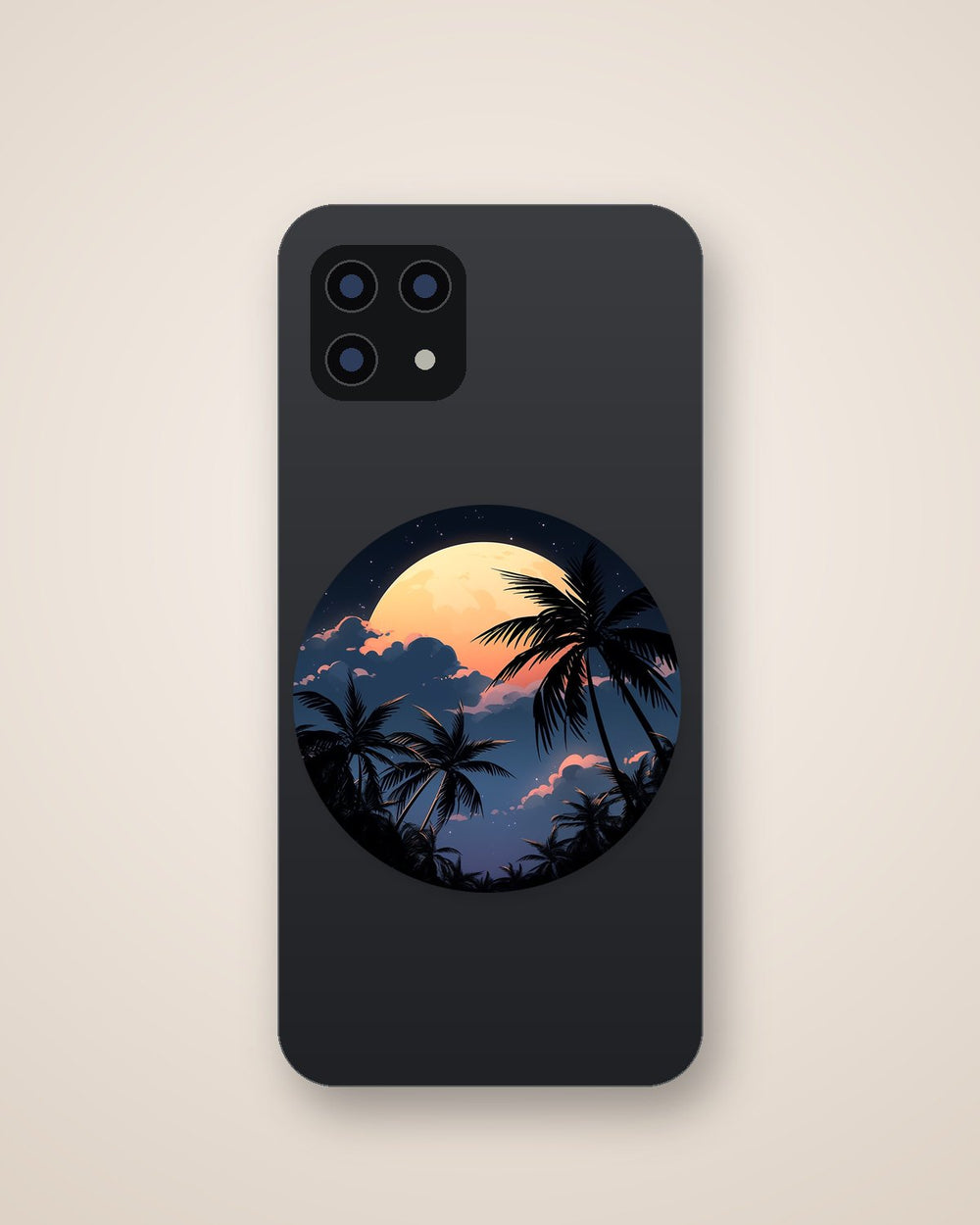 Night Palms & Orange Moon Round Sticker